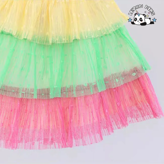 LEZONKIDS - Atacado de Novo Produto saia mini tutu de tule macio colorido personalizado de três camadas para meninas crianças